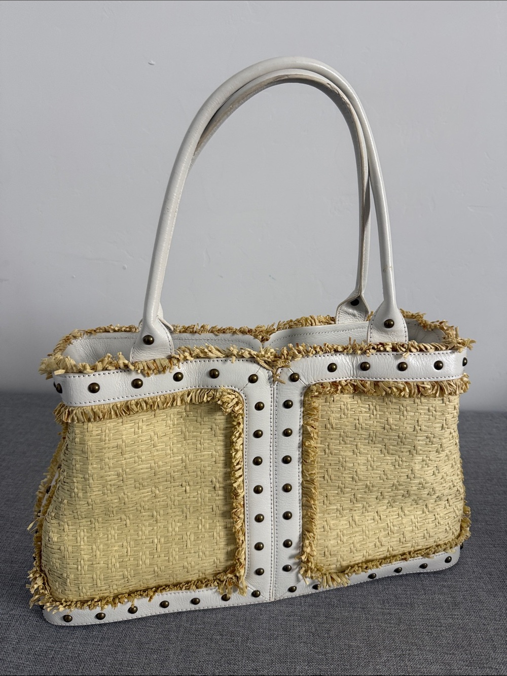 BCBG Vintage Rafia tote shoulder bag
